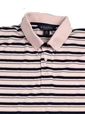 Brooks Brothers XXL Pink Navy Striped Polo Mesh Performance Shirt